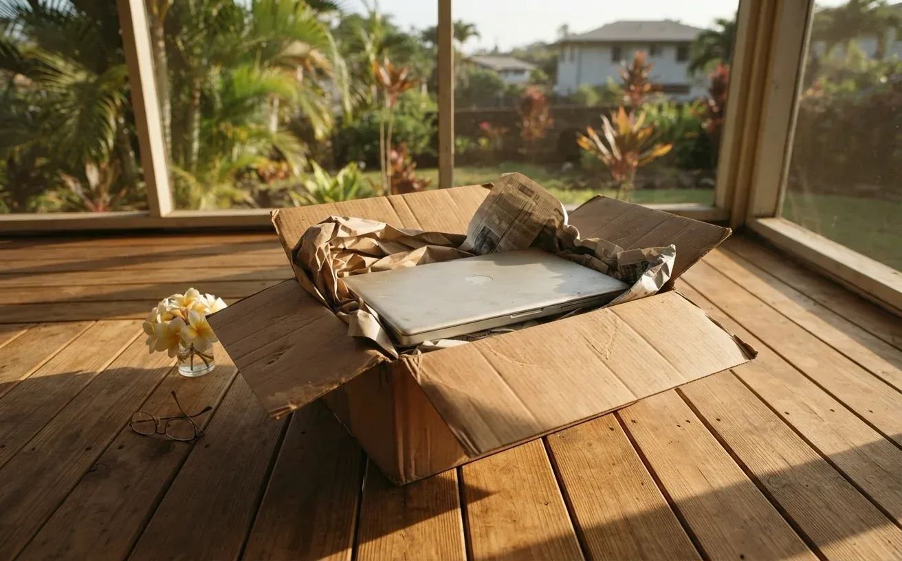 An older and a newer silver laptop side by side on a wooden table in afternoon light, a blank notepad and pen between them